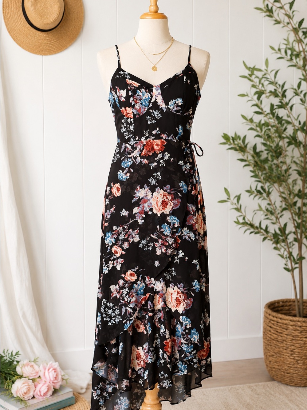 Lily Rose Floral High-Low Wrap Dress Size Large
